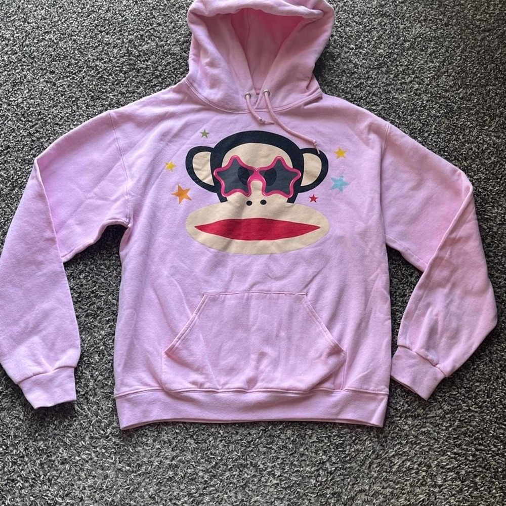 Paul Frank Julius Monkey Pink Hoodie Star Sunglasses Pullover Sweatshirt Women M